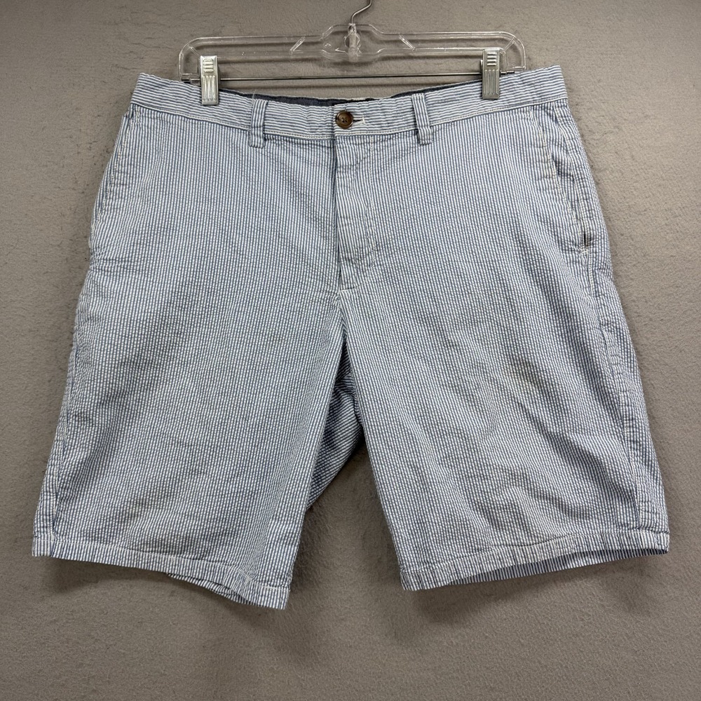 Banana Republic Aiden Shorts Mens 35 Blue White Hickory Seersucker Striped Chino